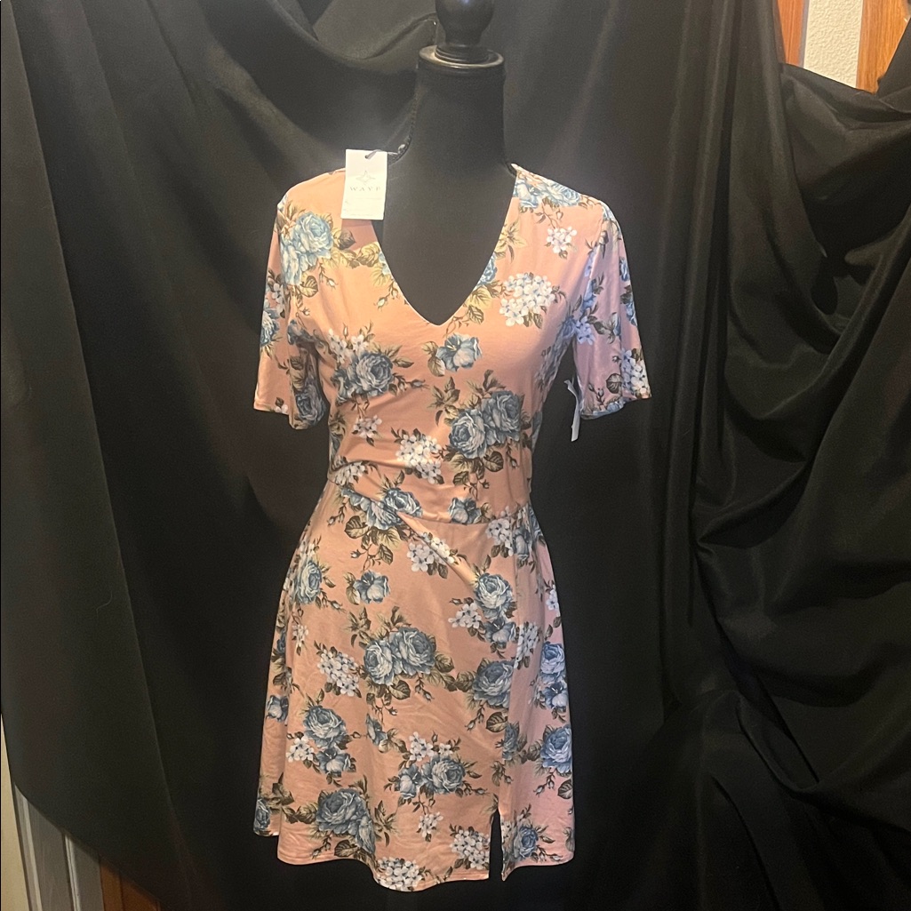 Wayf Floral Mini Dress In Pink And Blue